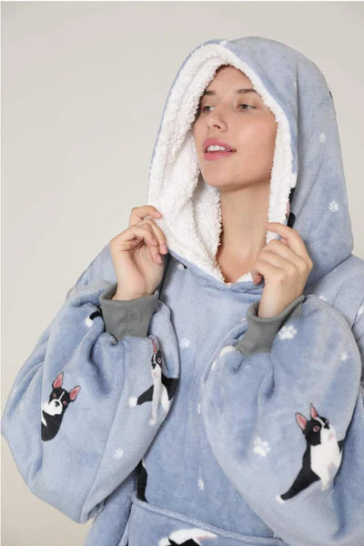 Lazy French Bulldog Hoodie Blanket