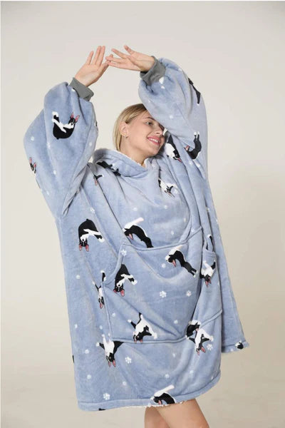 Lazy French Bulldog Hoodie Blanket