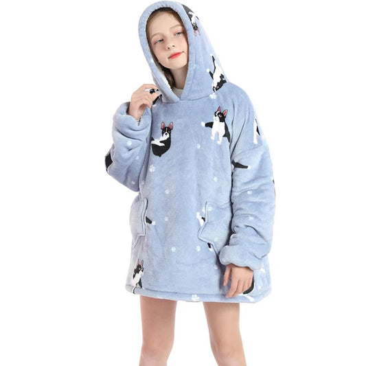 Kid Lazy French Bulldog  Hoodie Blanket