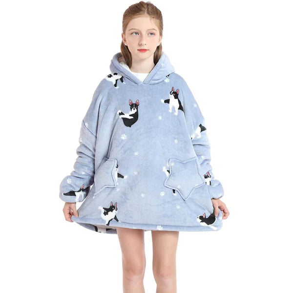 Kid Lazy French Bulldog  Hoodie Blanket