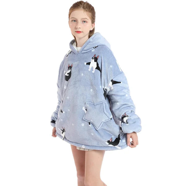 Kid Lazy French Bulldog  Hoodie Blanket