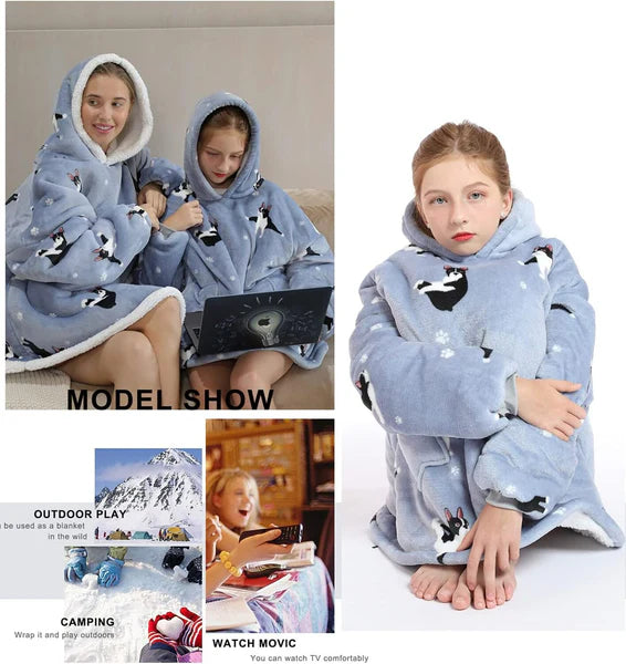 Kid Lazy French Bulldog  Hoodie Blanket