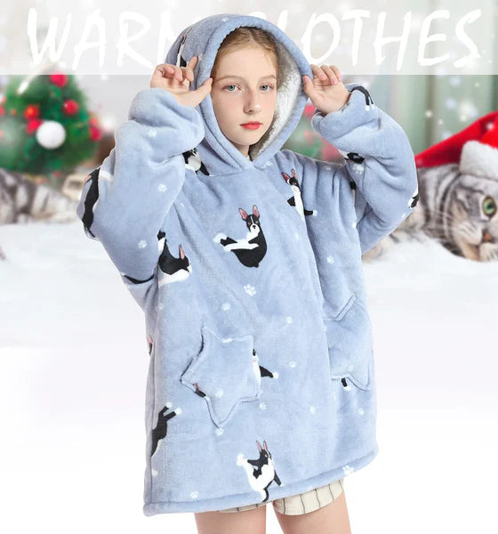 Kid Lazy French Bulldog  Hoodie Blanket