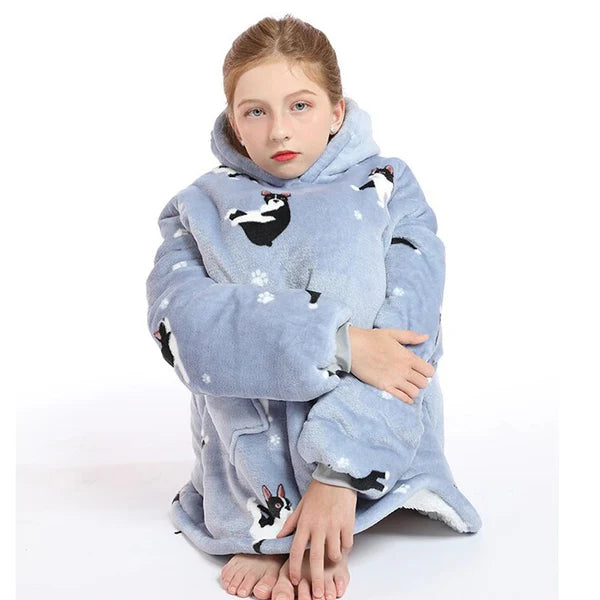 Kid Lazy French Bulldog  Hoodie Blanket