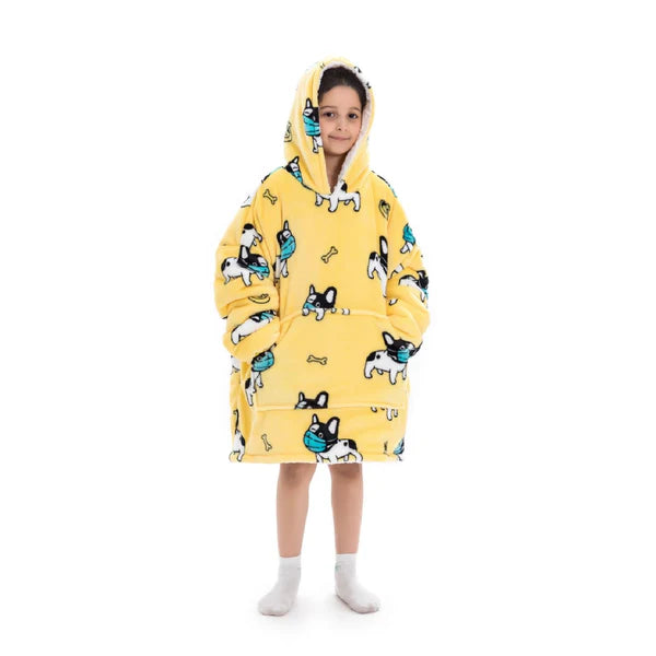 Kid Lazy Masked French Bulldog Hoodie Blanket