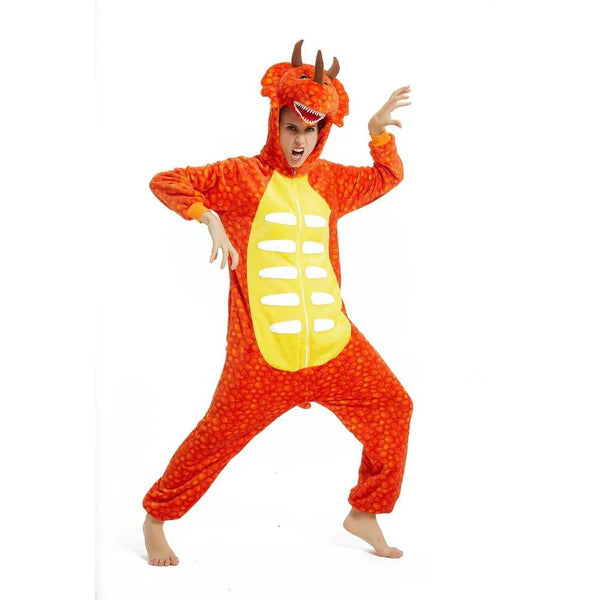 Unisex Animal Pyjamas - Orange  Dinosaur