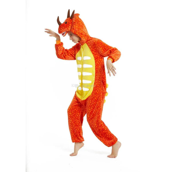 Unisex Animal Pyjamas - Orange  Dinosaur