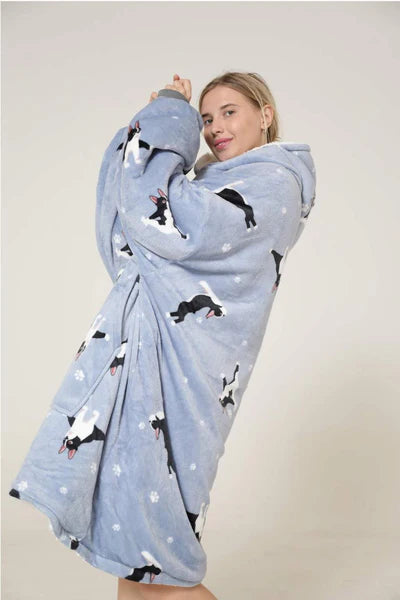 Lazy French Bulldog Hoodie Blanket