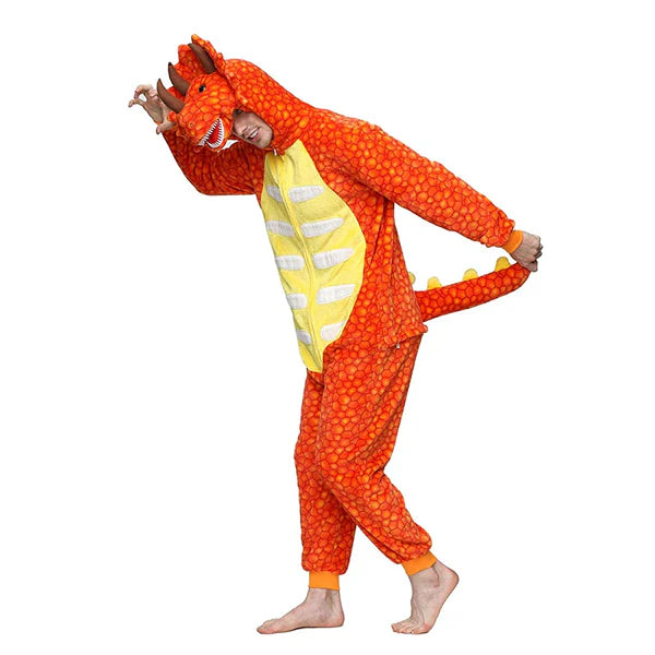 Unisex Animal Pyjamas - Orange  Dinosaur