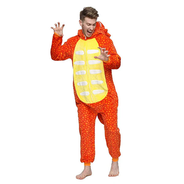 Unisex Animal Pyjamas - Orange  Dinosaur