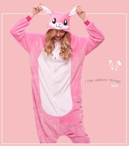 Unisex Animal Pyjamas - Pink Bunny