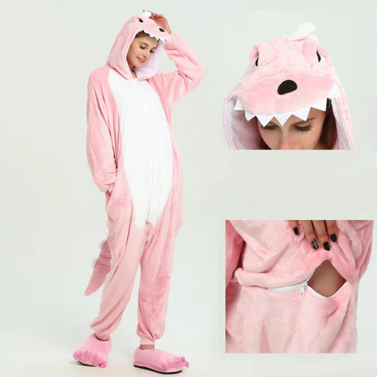 Unisex Animal Pyjamas - Pink Dinosaur