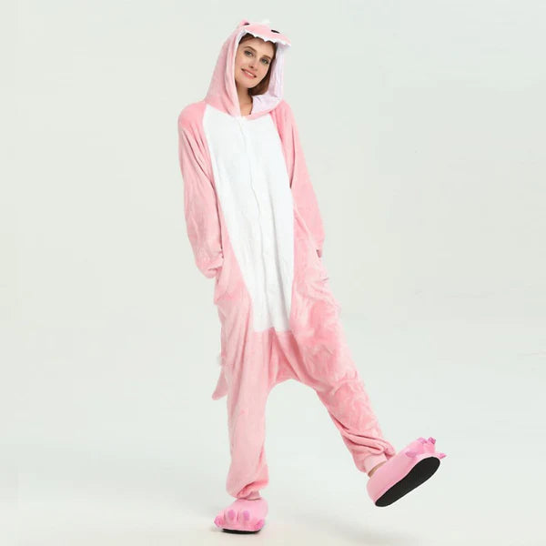 Unisex Animal Pyjamas - Pink Dinosaur